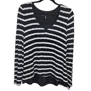 White House Black Market Long Sleeve V Neck Striped Sweater Lace Size Medium‎